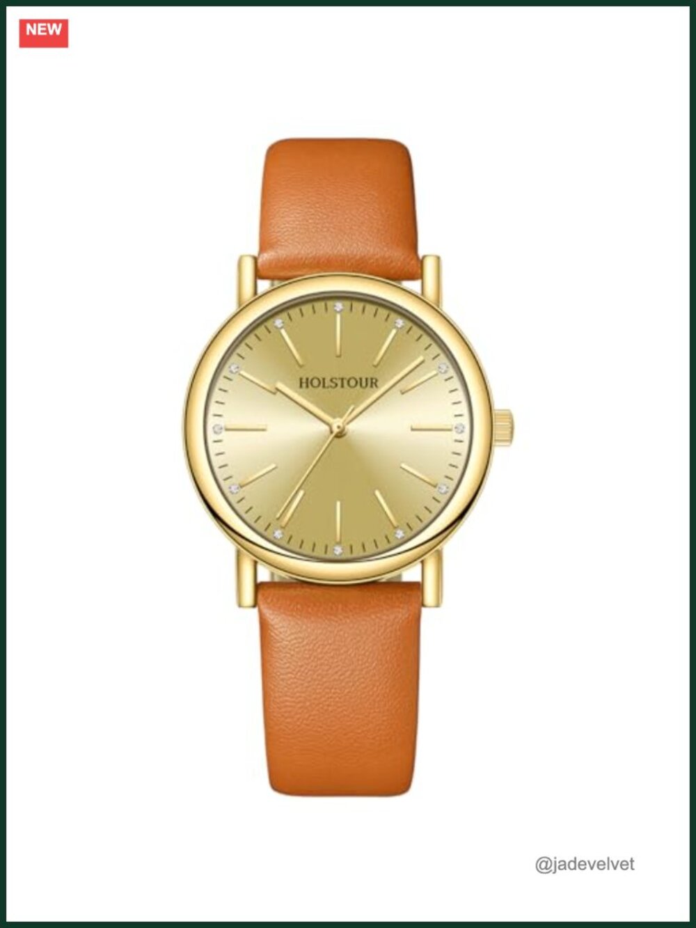 Women's Round Analog Quartz Watch Crystal Accent Leather Band